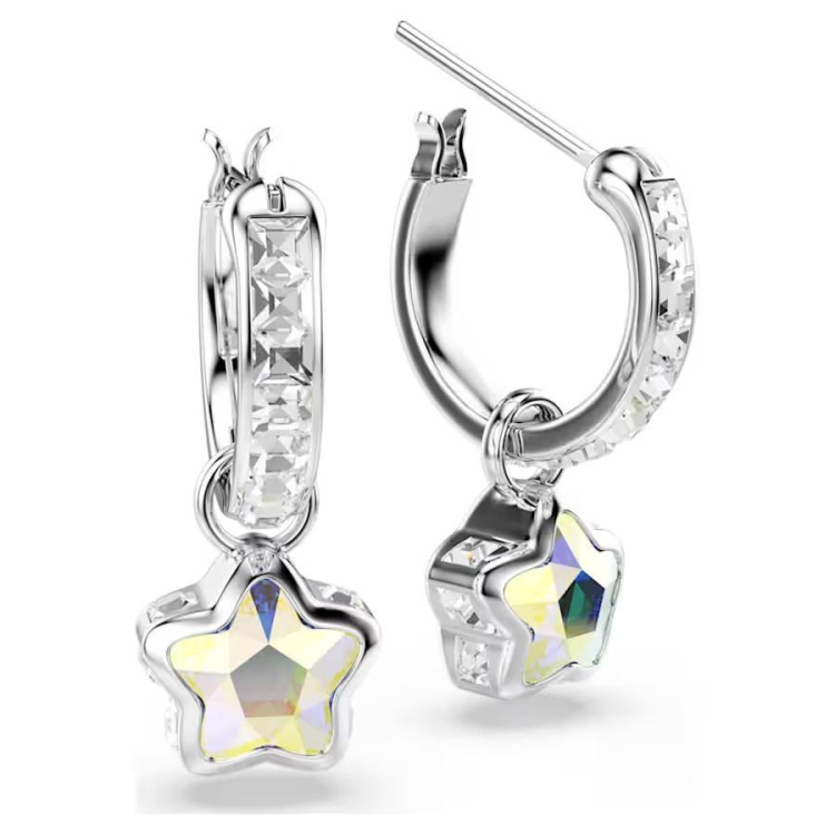 Chroma drop earrings Mixed cuts, Star, White, Rhodium plated